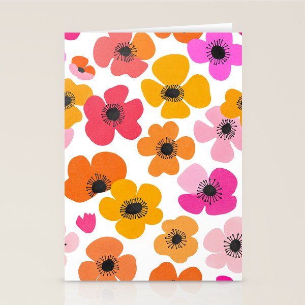 Midcentury Playful Botanical Bold Multicolor Retro Flowers White Stationery Card Gallery Image 2