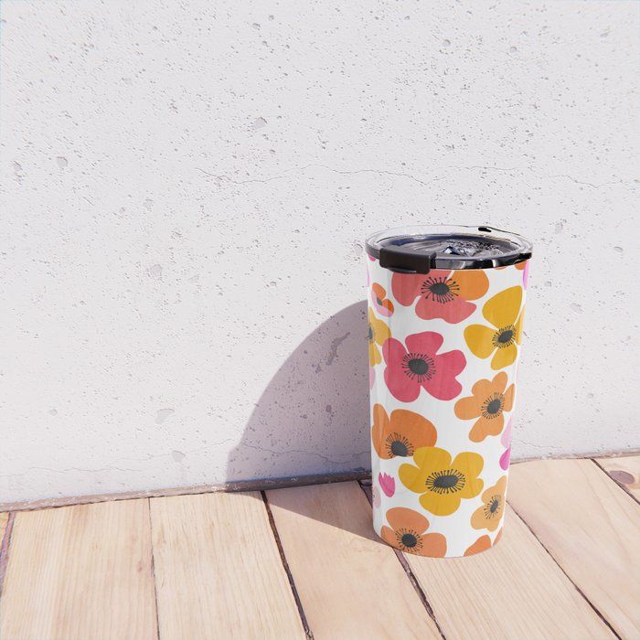 Midcentury Playful Botanical Bold Multicolor Retro Flowers White Travel Mug Gallery Image 4