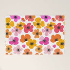 Midcentury Playful Botanical Bold Multicolor Retro Flowers White Welcome Mat Gallery Image 1