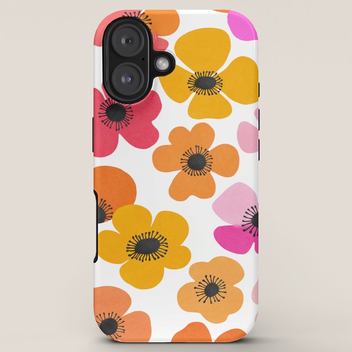 Midcentury Playful Botanical Bold Multicolor Retro Flowers White iPhone Case Gallery Image 5