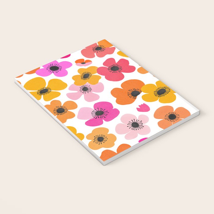 Midcentury Playful Botanical Bold Multicolor Retro Flowers White Notebook Gallery Image 3