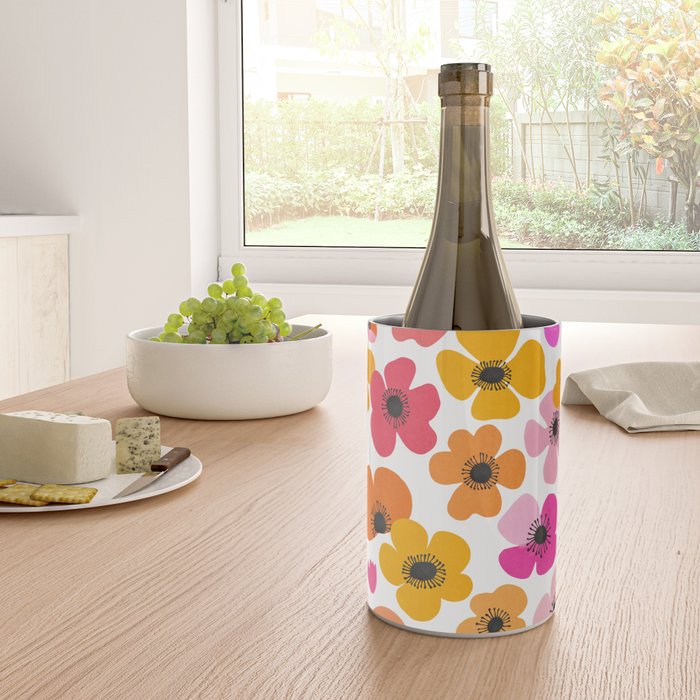Midcentury Playful Botanical Bold Multicolor Retro Flowers White Wine Chiller Gallery Image 4