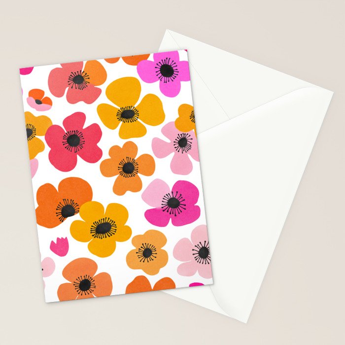 Midcentury Playful Botanical Bold Multicolor Retro Flowers White Stationery Card Gallery Image 2