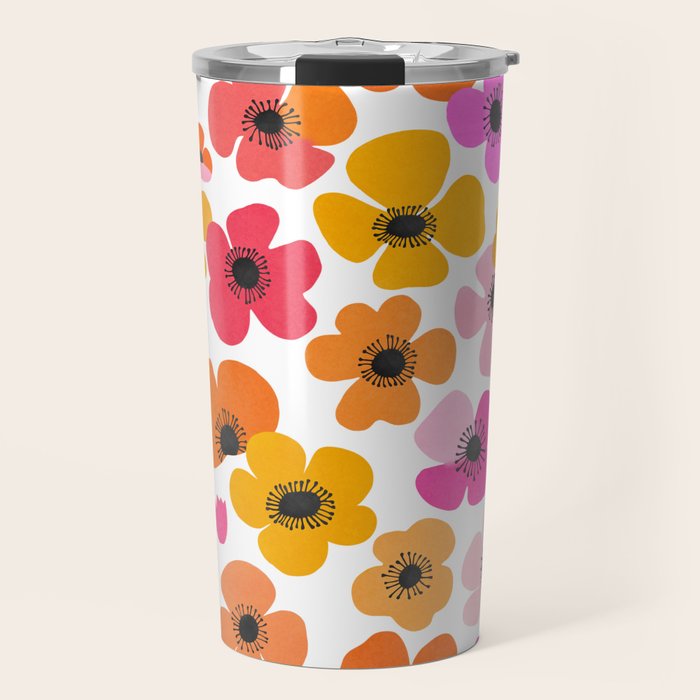 Midcentury Playful Botanical Bold Multicolor Retro Flowers White Travel Mug Gallery Image 1