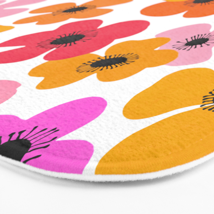 Midcentury Playful Botanical Bold Multicolor Retro Flowers White Bath Mat Gallery Image 3