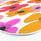 Midcentury Playful Botanical Bold Multicolor Retro Flowers White Bath Mat Gallery Image 3