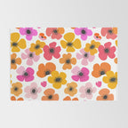 Midcentury Playful Botanical Bold Multicolor Retro Flowers White Rug Gallery Image 2
