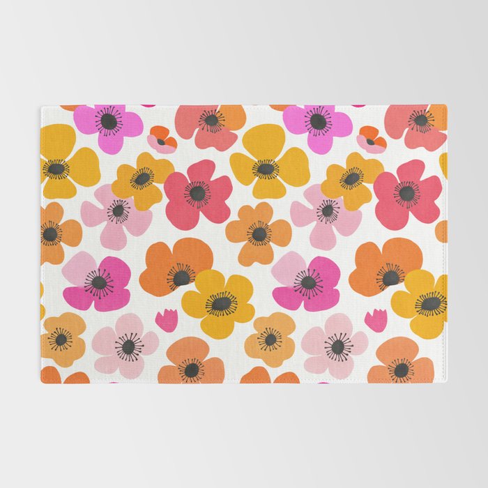 Midcentury Playful Botanical Bold Multicolor Retro Flowers White Rug Gallery Image 2