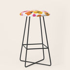 Midcentury Playful Botanical Bold Multicolor Retro Flowers White Stool Gallery Image 1