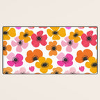 Midcentury Playful Botanical Bold Multicolor Retro Flowers White Desk Mat Gallery Image 3