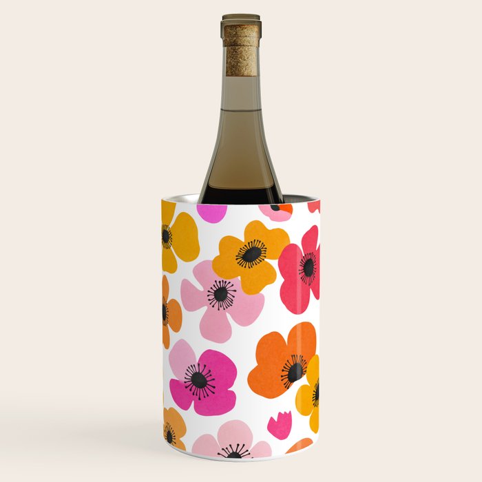 Midcentury Playful Botanical Bold Multicolor Retro Flowers White Wine Chiller Gallery Image 2