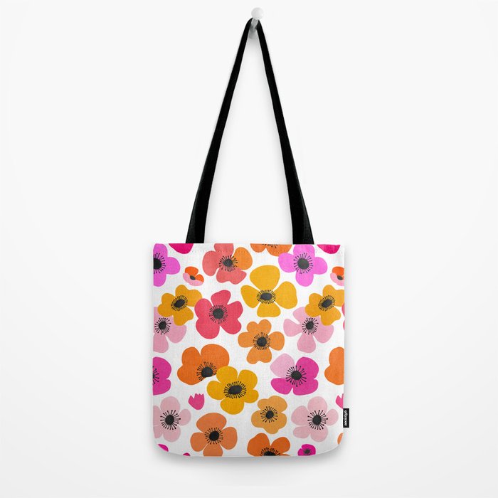Midcentury Playful Botanical Bold Multicolor Retro Flowers White Tote Bag Gallery Image 2