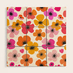 Midcentury Playful Botanical Bold Multicolor Retro Flowers White Wood Wall Art Gallery Image 1