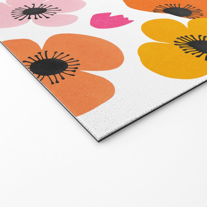 Midcentury Playful Botanical Bold Multicolor Retro Flowers White Welcome Mat Gallery Image 2