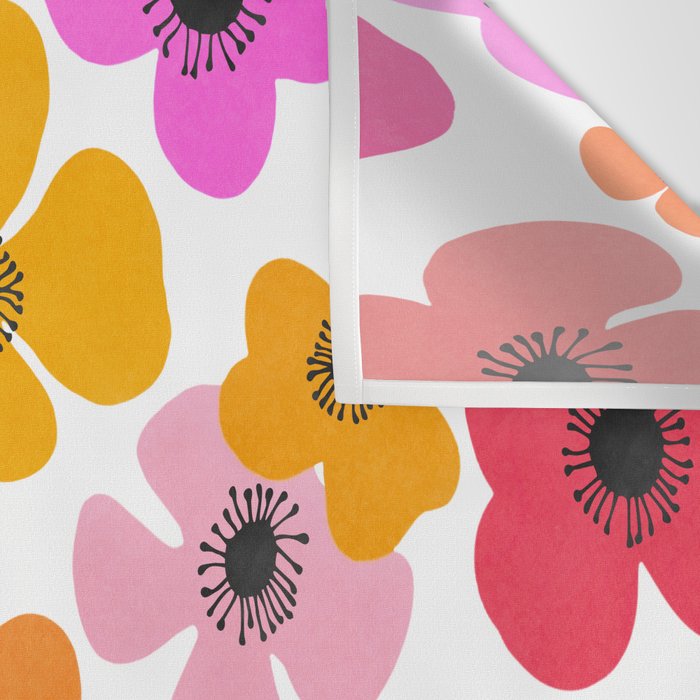 Midcentury Playful Botanical Bold Multicolor Retro Flowers White Wall Tapestry Gallery Image 3