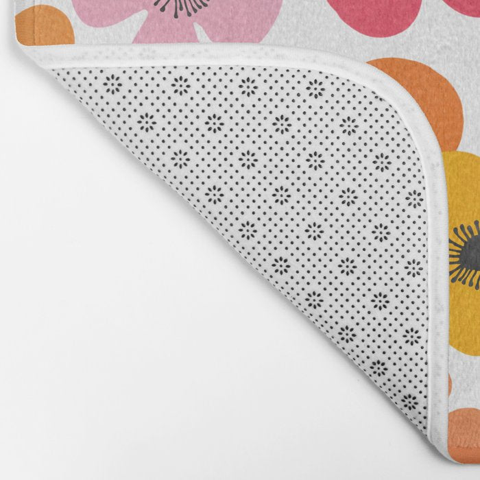 Midcentury Playful Botanical Bold Multicolor Retro Flowers White Bath Mat Gallery Image 2
