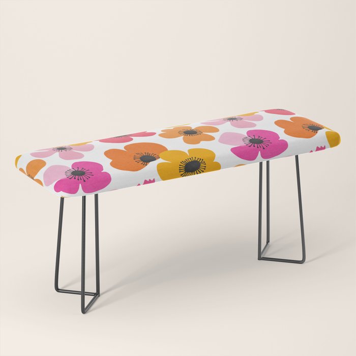 Midcentury Playful Botanical Bold Multicolor Retro Flowers White Bench Gallery Image 1