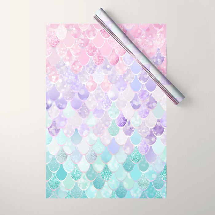Cute Mermaid Pattern, Light Pink, Purple, Teal Wrapping Paper Gallery Image 1