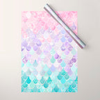 Cute Mermaid Pattern, Light Pink, Purple, Teal Wrapping Paper Gallery Image 1