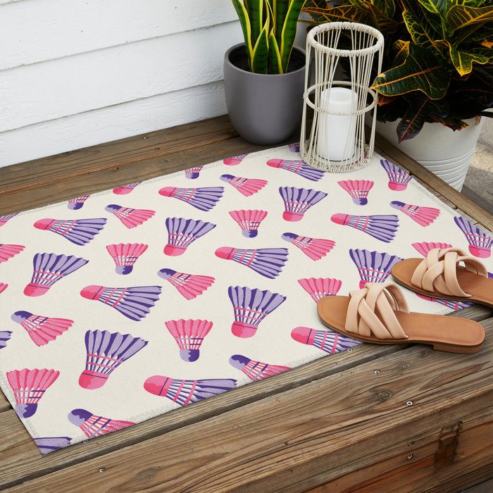 Pink and purple badminton birdies Outdoor Rug Gallery Image 2
