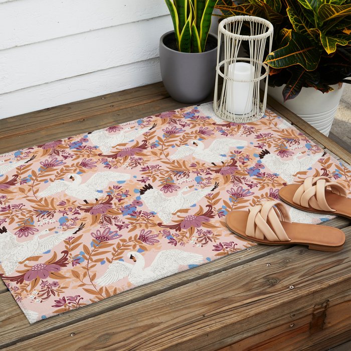 Elegant Swans in Bloom Outdoor Rug Gallery Image 2