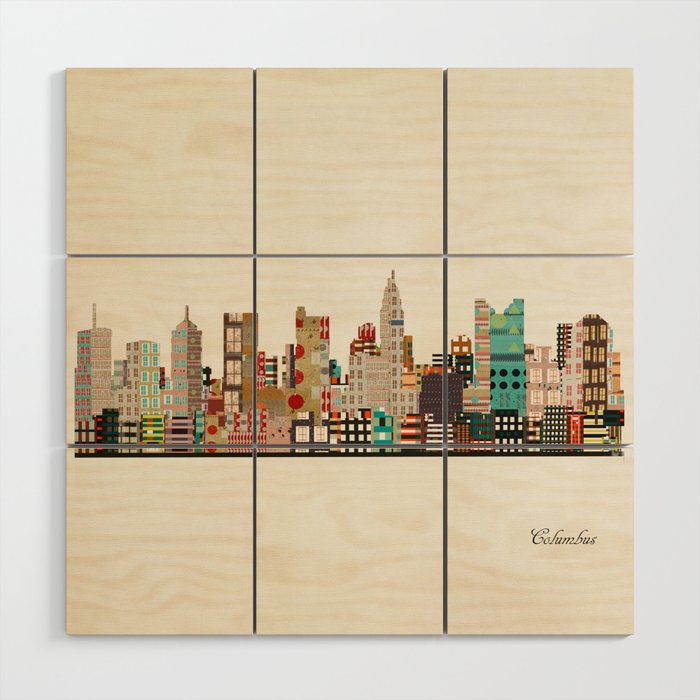 columbus skyline Wood Wall Art Gallery Image 1