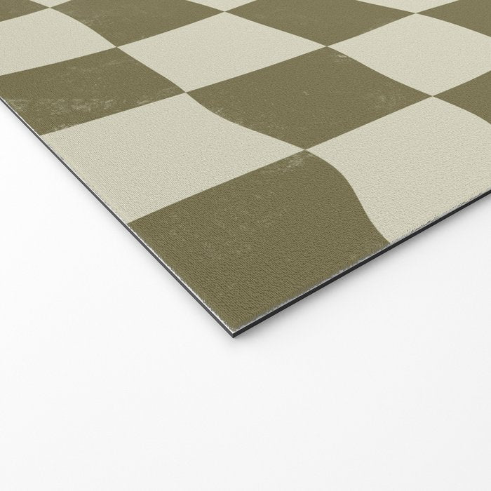 Warped Checkerboard - Olive Green Welcome Mat Gallery Image 2