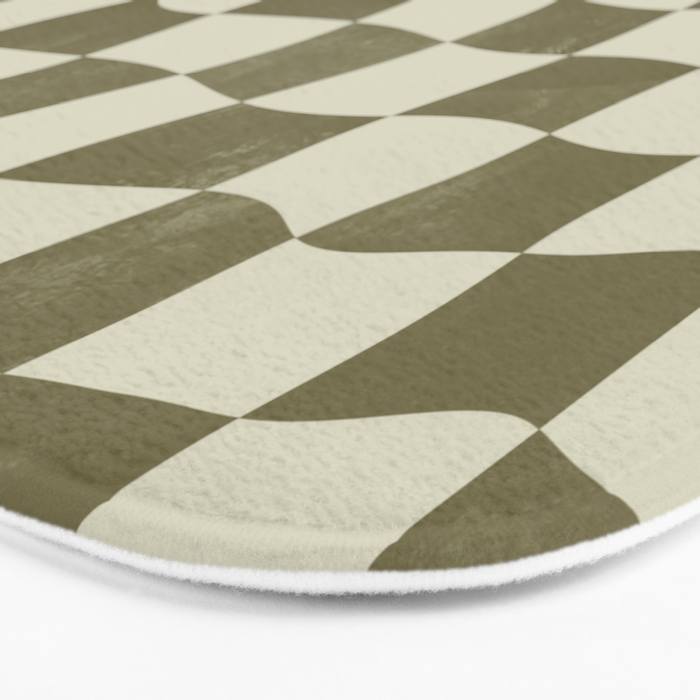 Warped Checkerboard - Olive Green Bath Mat Gallery Image 3