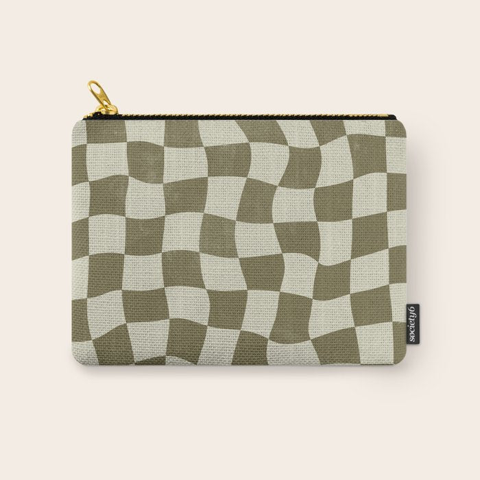 Warped Checkerboard - Olive Green Carry All Pouch Gallery Image 1
