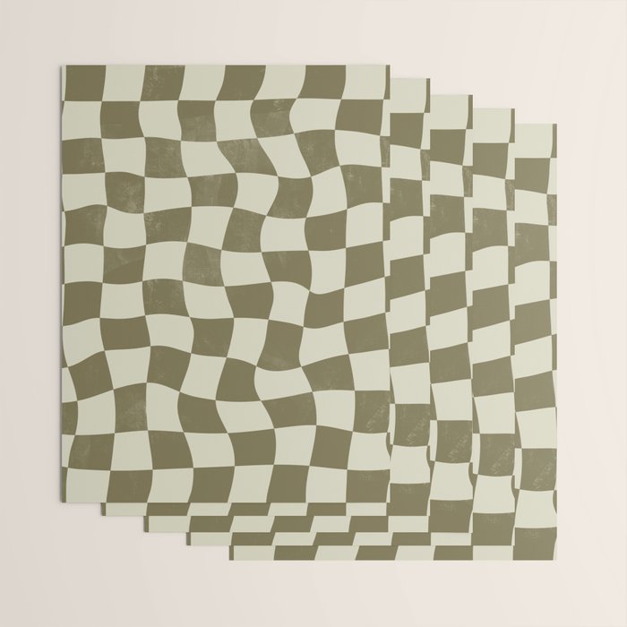 Warped Checkerboard - Olive Green Wrapping Paper Gallery Image 3