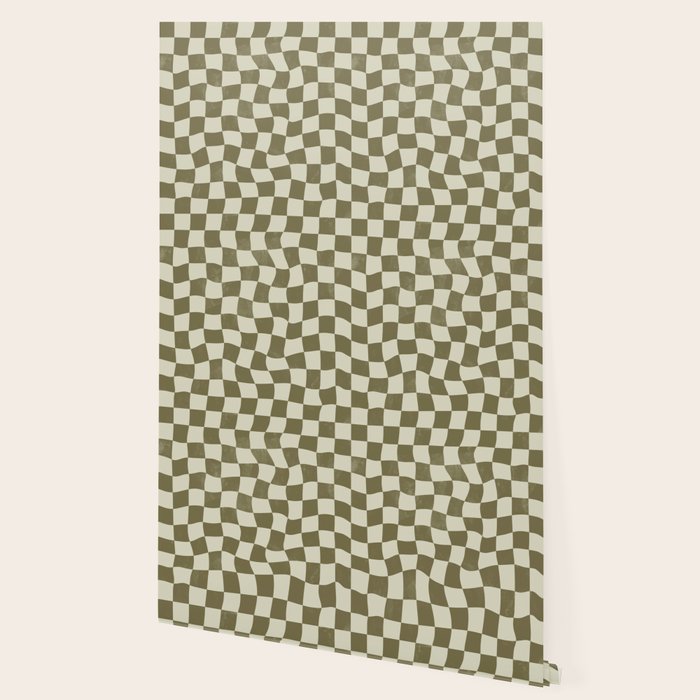 Warped Checkerboard - Olive Green Wallpaper Gallery Image 2