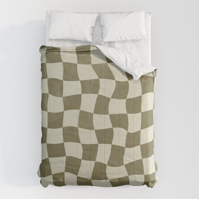 Warped Checkerboard - Olive Green Comforter Gallery Image 6