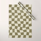 Warped Checkerboard - Olive Green Wrapping Paper Gallery Image 1