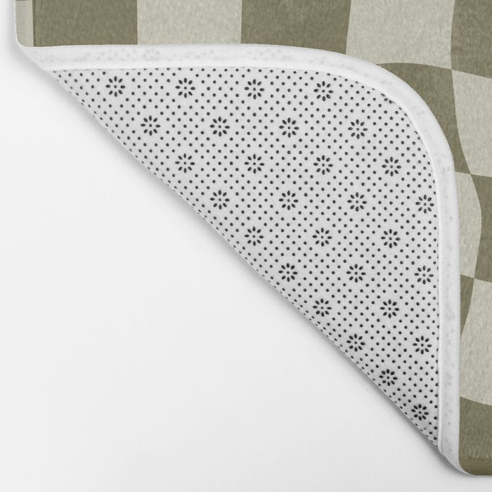 Warped Checkerboard - Olive Green Bath Mat Gallery Image 2