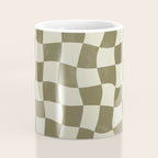 Warped Checkerboard - Olive Green Coffee Mug Gallery Image 4