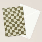 Warped Checkerboard - Olive Green Stationery Card Gallery Image 2
