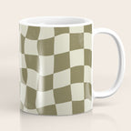 Warped Checkerboard - Olive Green Coffee Mug Gallery Image 1