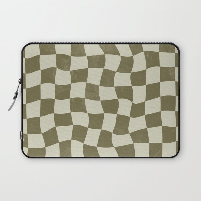 Warped Checkerboard - Olive Green Laptop Sleeve Gallery Image 1