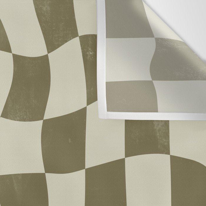 Warped Checkerboard - Olive Green Wall Tapestry Gallery Image 3
