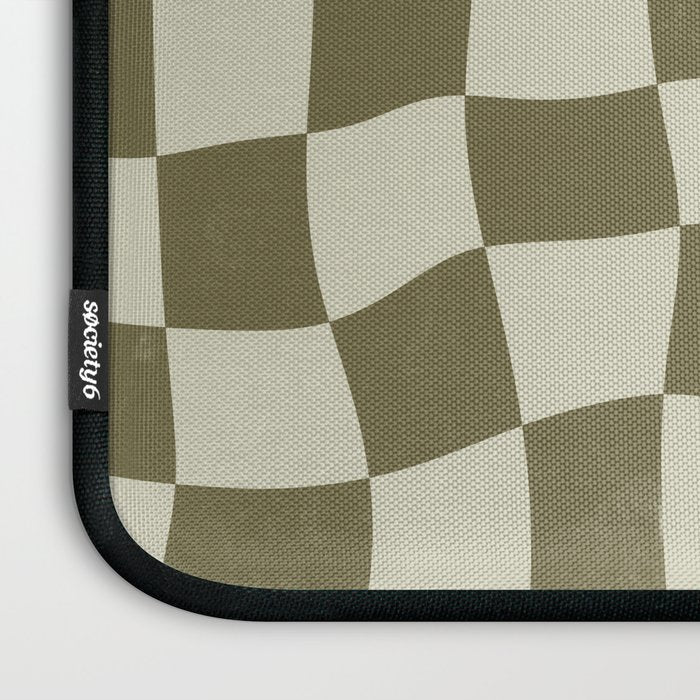 Warped Checkerboard - Olive Green Laptop Sleeve Gallery Image 3