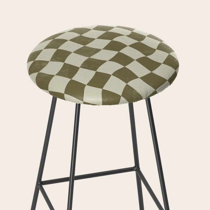 Warped Checkerboard - Olive Green Stool Gallery Image 2