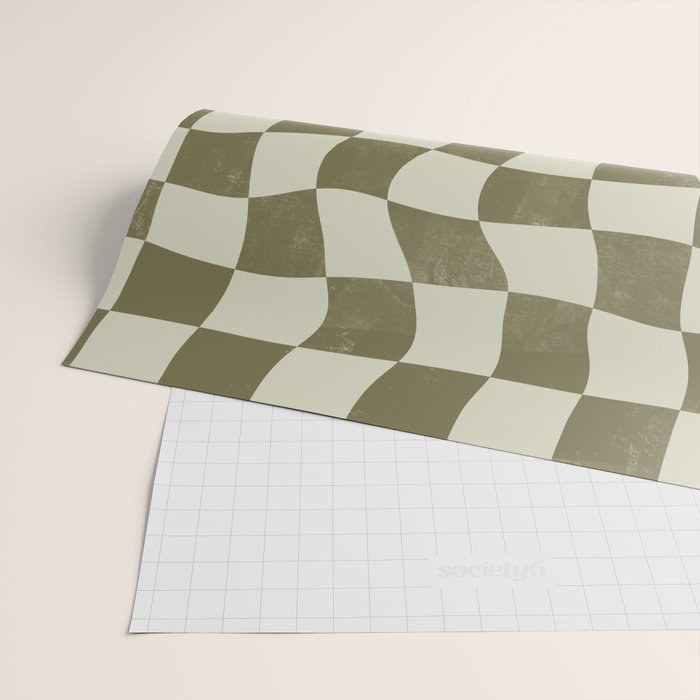 Warped Checkerboard - Olive Green Wrapping Paper Gallery Image 2