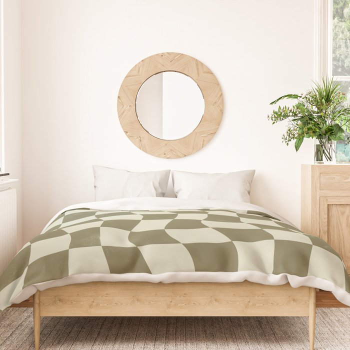 Warped Checkerboard - Olive Green Duvet Cover Gallery Image 3