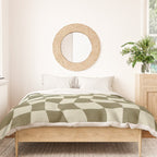 Warped Checkerboard - Olive Green Duvet Cover Gallery Image 3