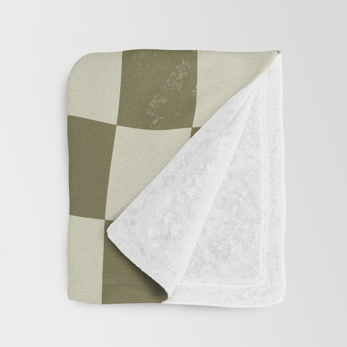 Warped Checkerboard - Olive Green Throw Blanket Gallery Image 3