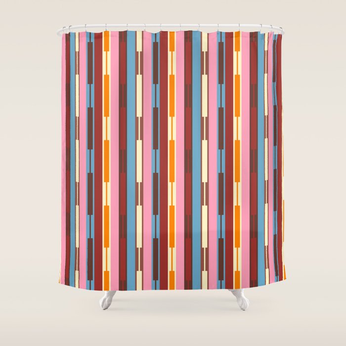 Eclectic Geo Chain Vertical Block Stripes Geometric Pattern Shower Curtain Gallery Image 1