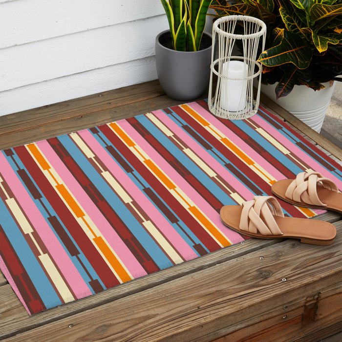 Eclectic Geo Chain Vertical Block Stripes Geometric Pattern Outdoor Rug Gallery Image 2