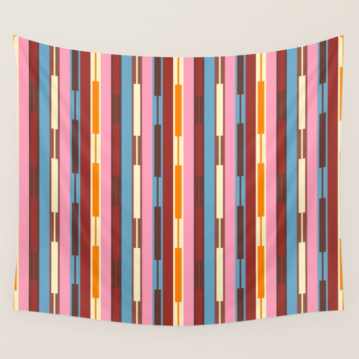 Eclectic Geo Chain Vertical Block Stripes Geometric Pattern Wall Tapestry Gallery Image 1