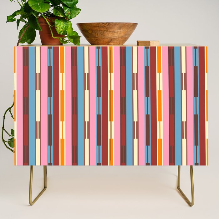 Eclectic Geo Chain Vertical Block Stripes Geometric Pattern Credenza Gallery Image 1