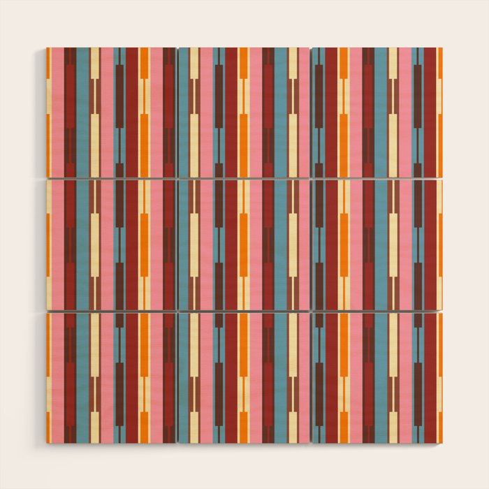 Eclectic Geo Chain Vertical Block Stripes Geometric Pattern Wood Wall Art Gallery Image 1